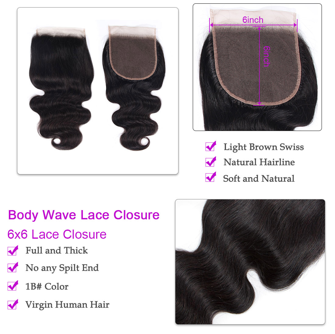 Body Wave 6x6 Lace Closure