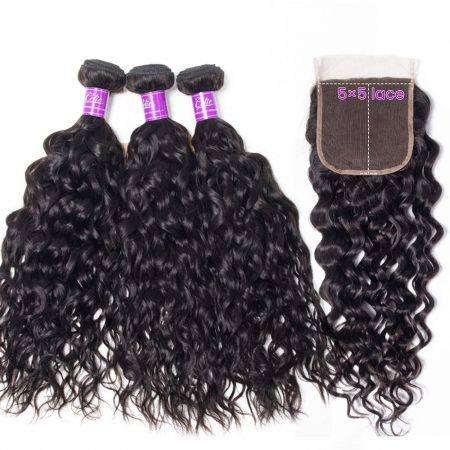 Water Wave 3 Bundles With 5x5 Closure