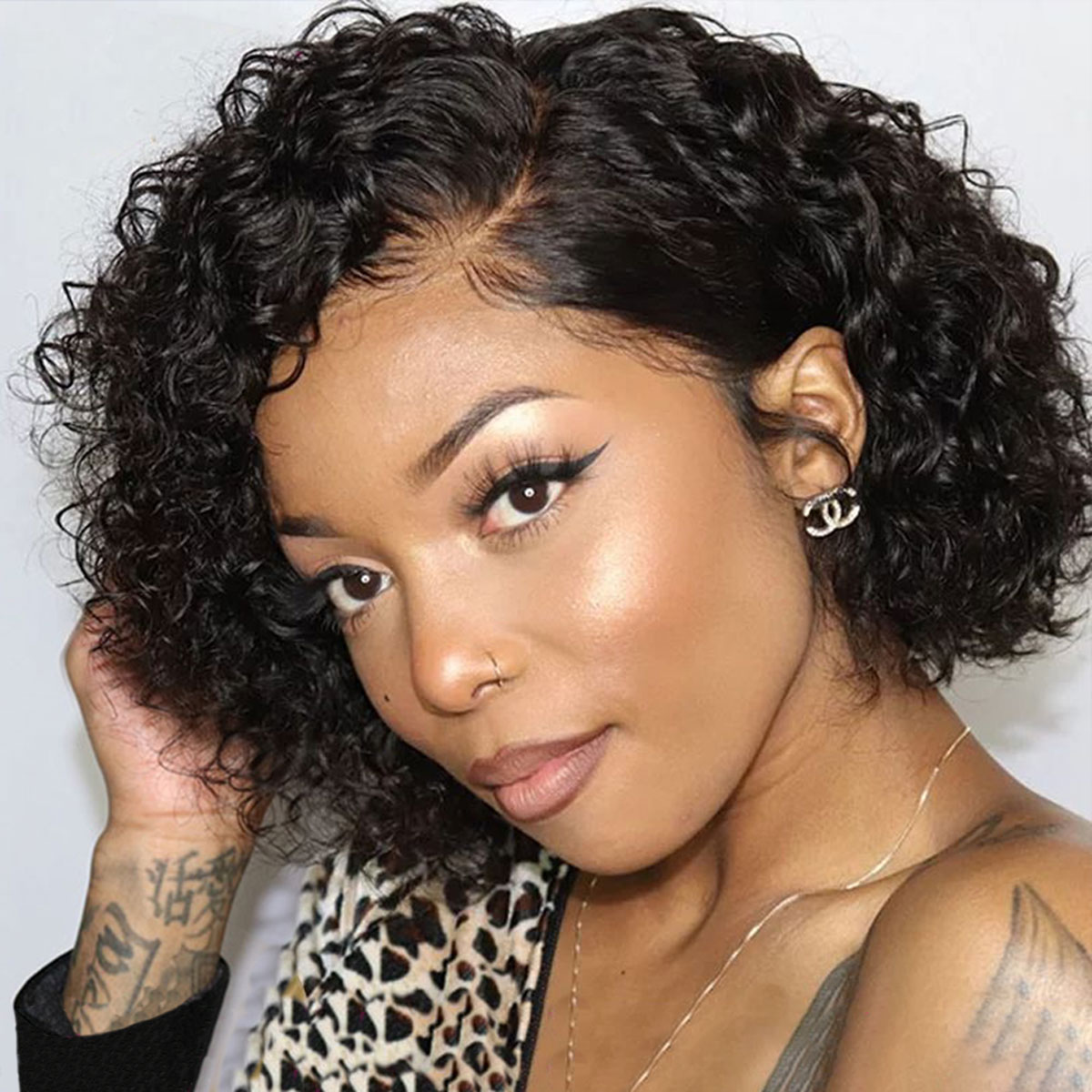 Pixie Cut Wig Short Bouncy Water Wave Lace Front Wig 180 Density ...