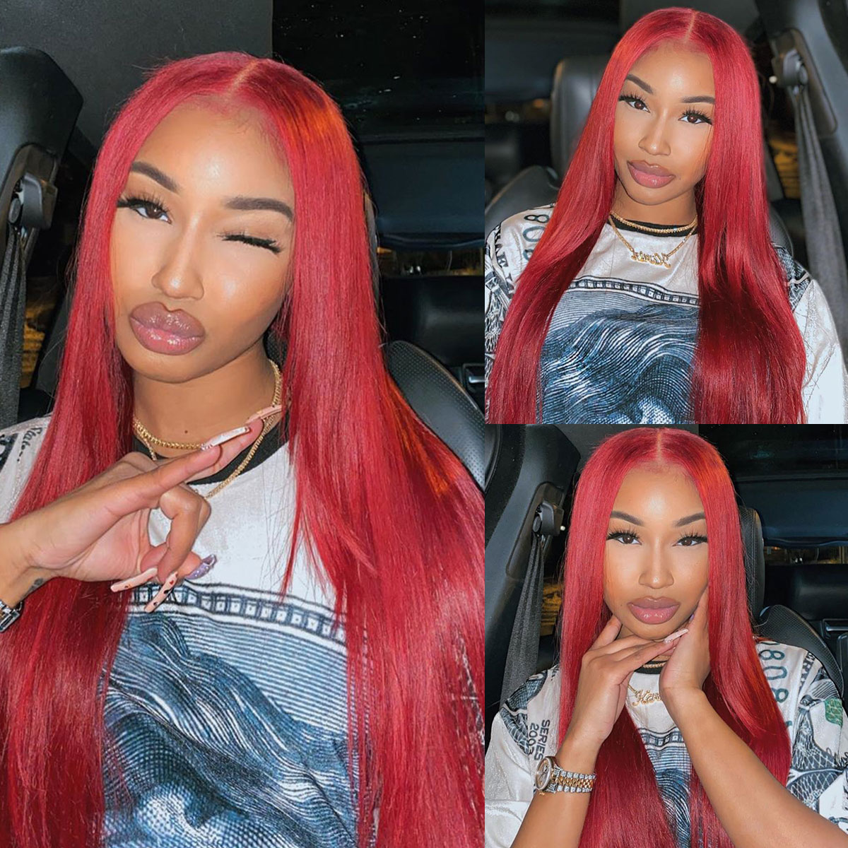 Redwine Color Straight 13x6 Lace Wigs