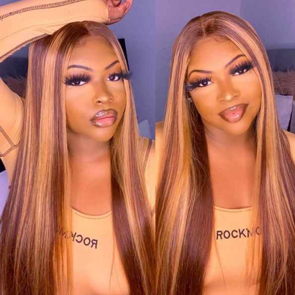 Straight honey blonde lace front wig