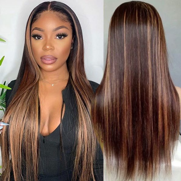 Highlight Straight Wig 13×4 Lace Front Wig Colored Human Hair Lace Wig