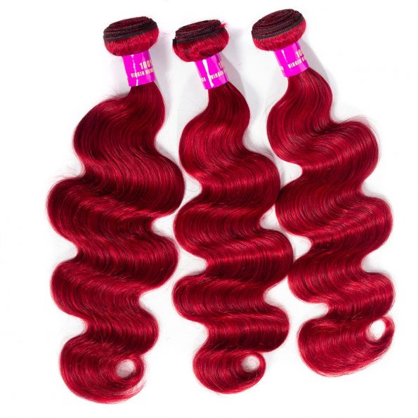 Red Body Wave 3 Bundles With Closure