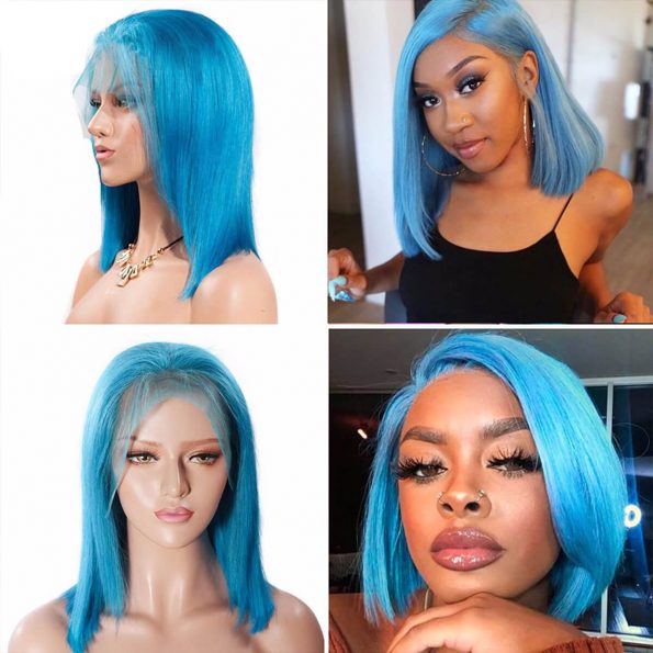 blue bob wig human hair
