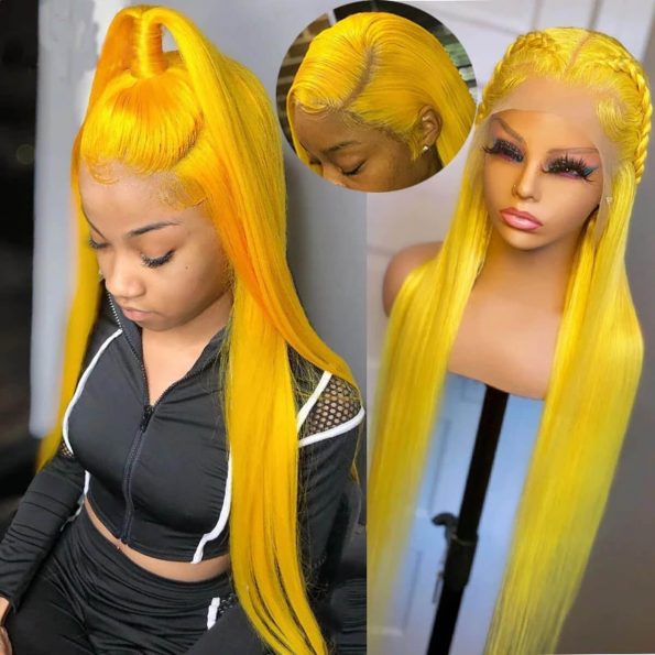 yellow straight lace front wig (3)