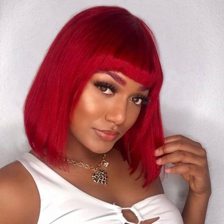 red bob wig with bangs