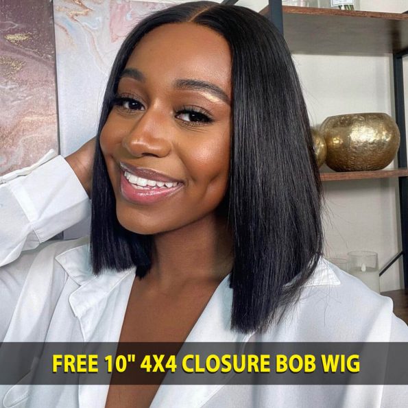 free 10 inch 4×4 closure bob wig