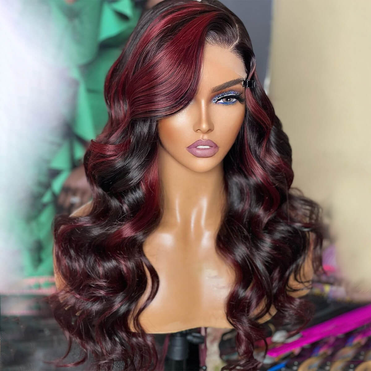 Ombre Highlights 1B/99J Body Wave HD Lace Wig | Celie Hair