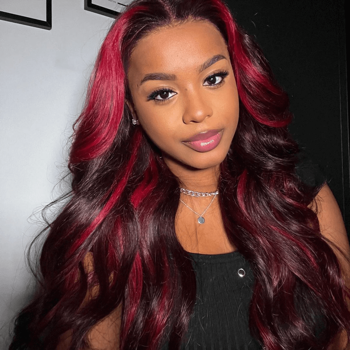 Ombre Highlights 99J/Red Body Wave HD Lace Wig | Celie Hair