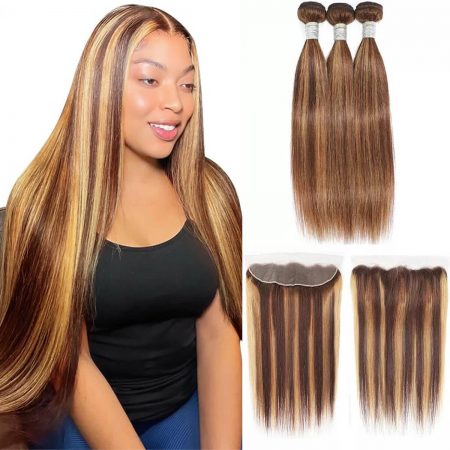 honey blonde straight bundles with frontal (2)