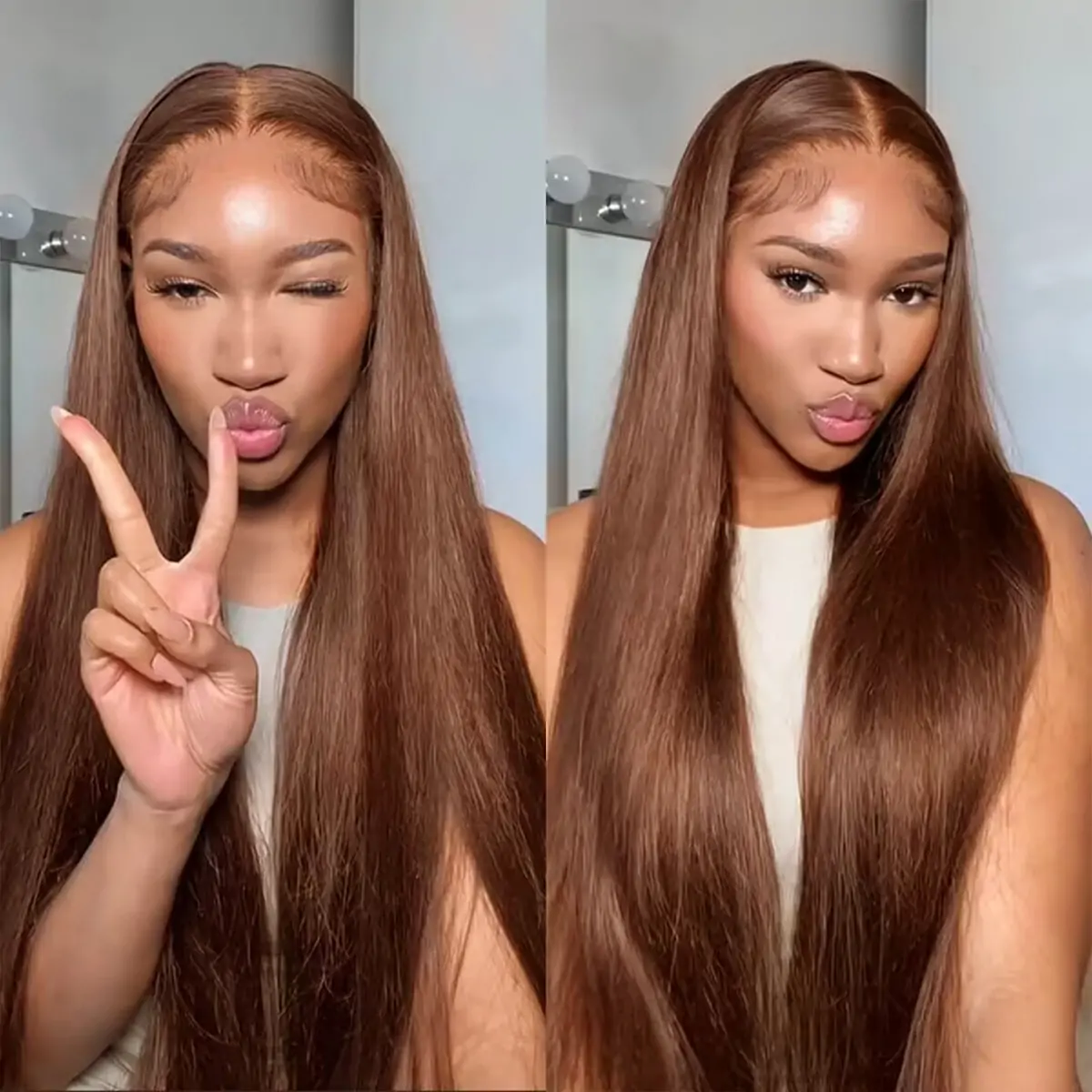 copper brown straight glueless wig snug fit