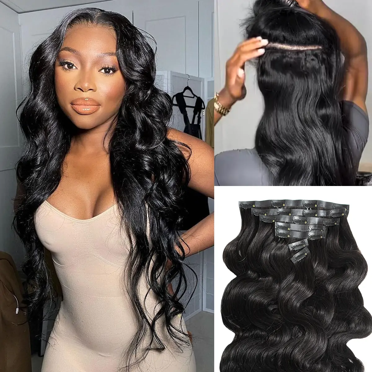 body wave clip ins hair extension