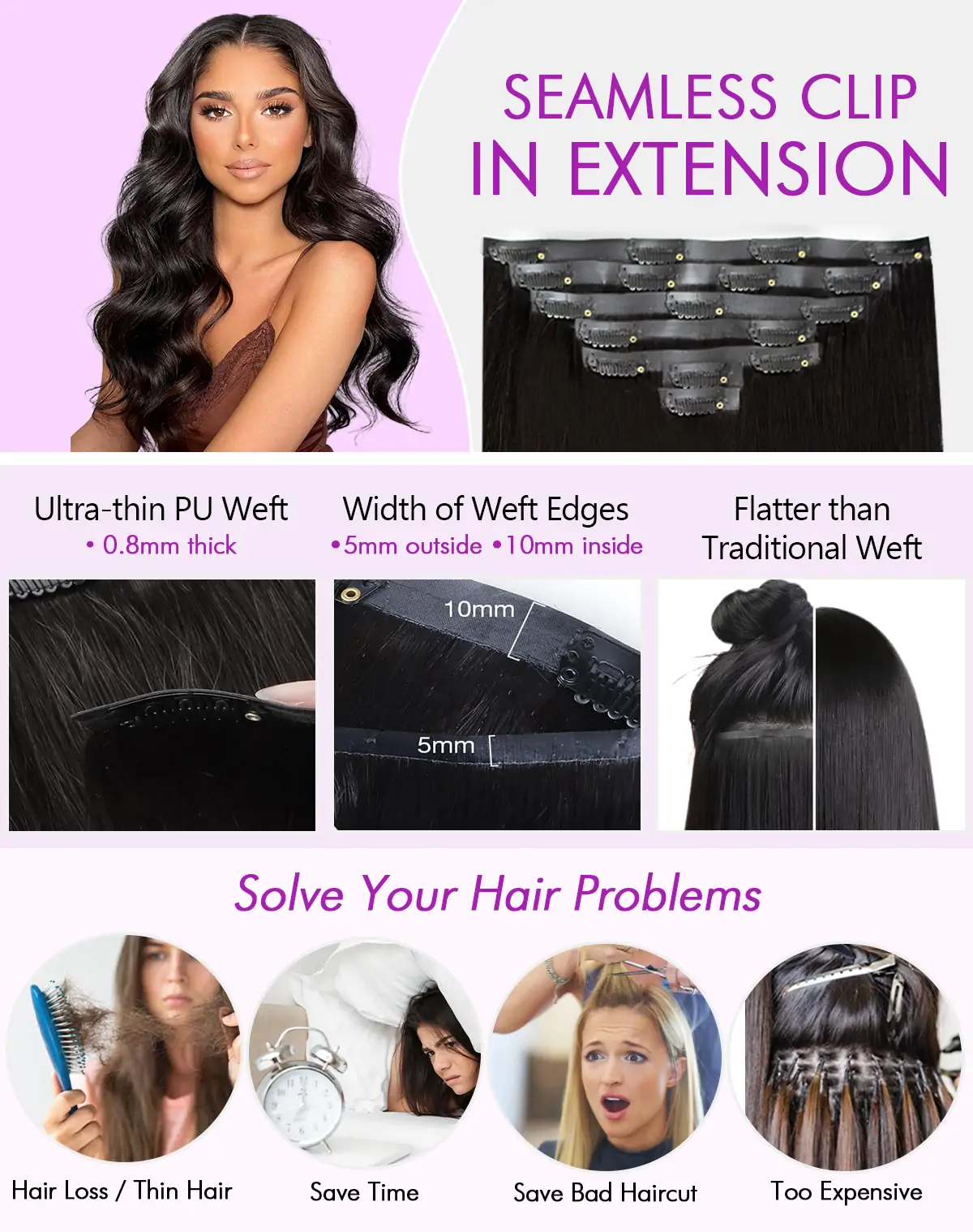 seamless clip in hair extension details