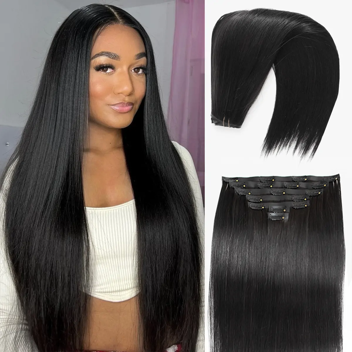 straight seamless clip in hair extension