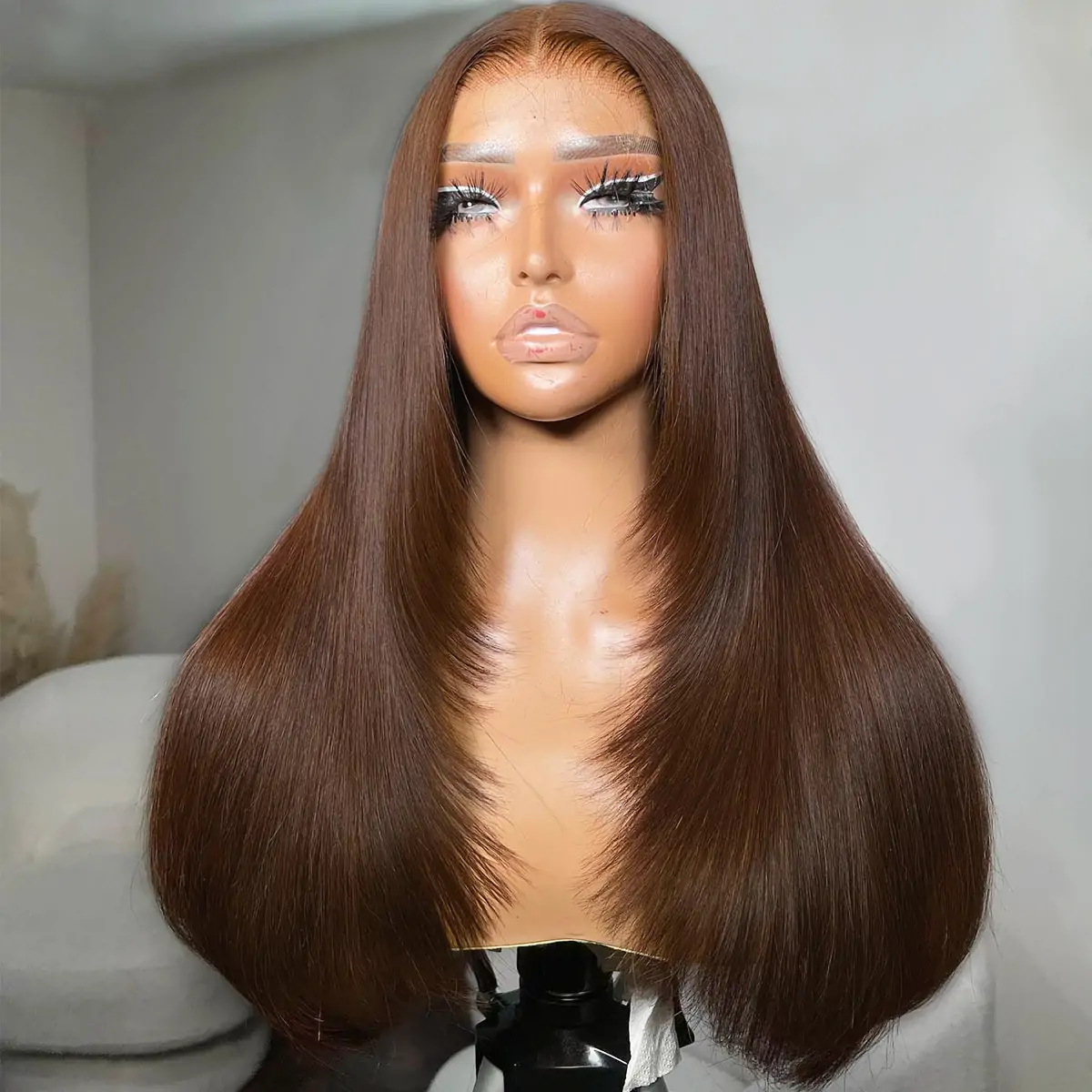 dark brown layer cut straight wig (1)