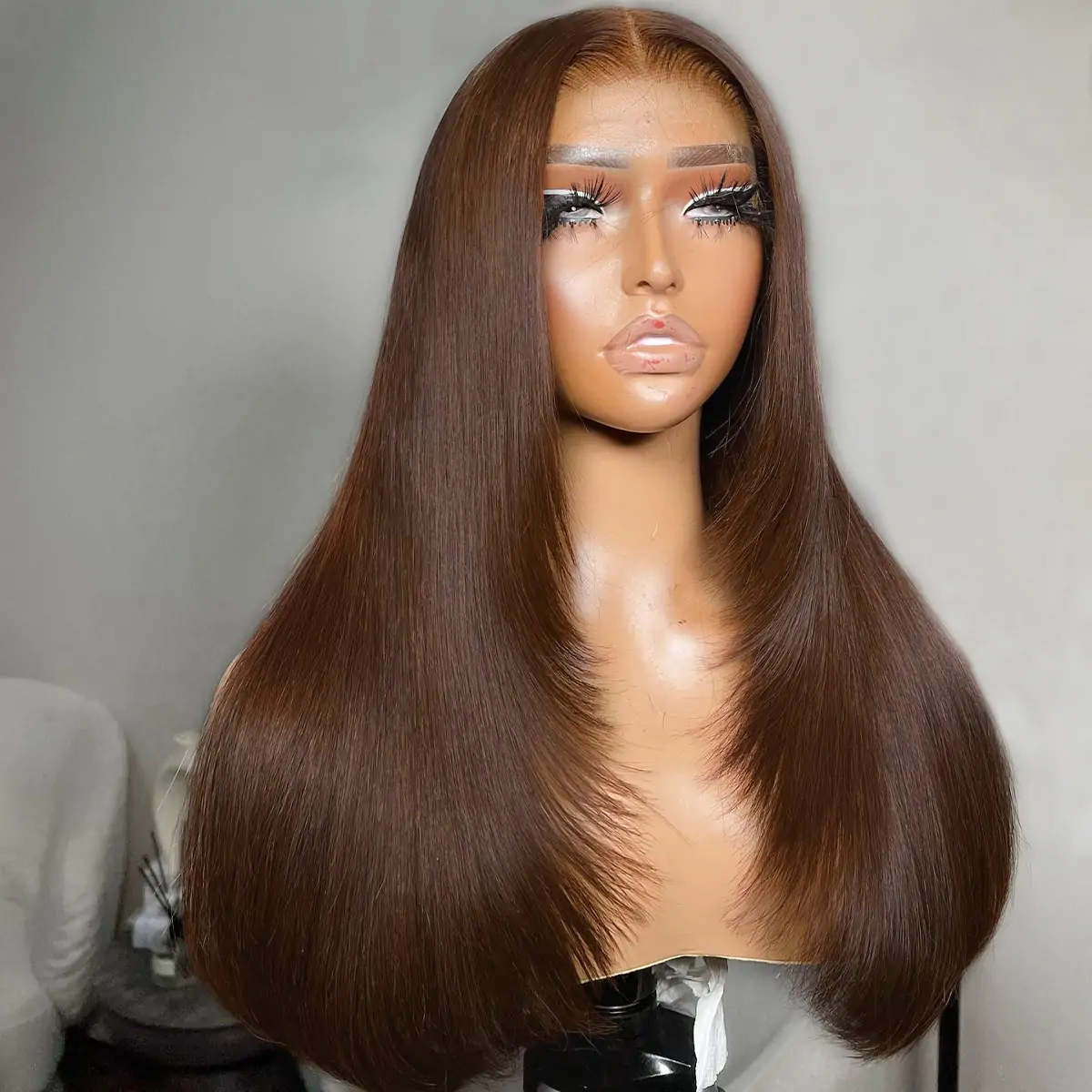 dark brown layer cut straight wig (2)