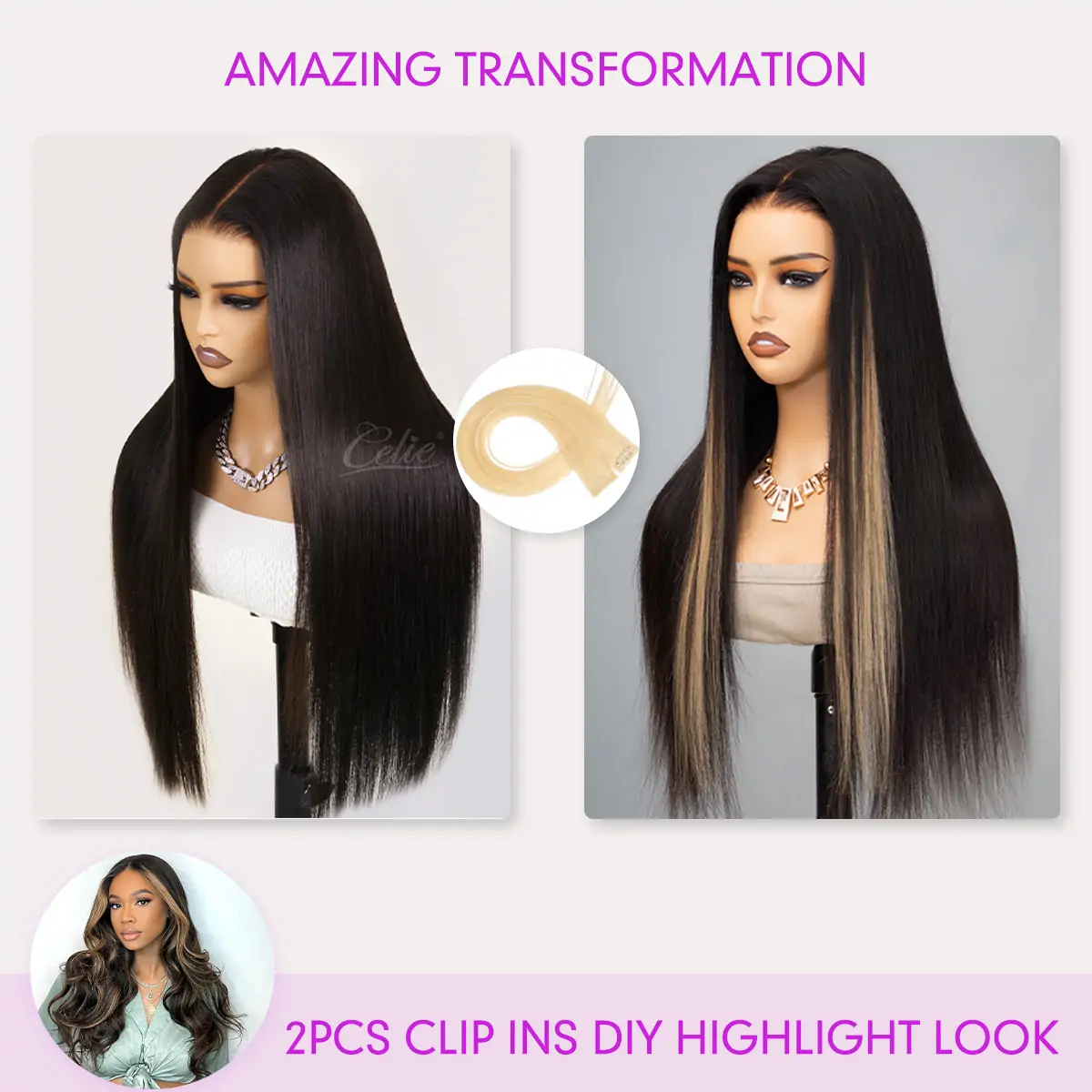 2 pcs highlight clip ins