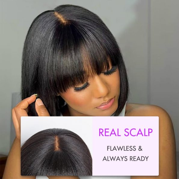 bob wig with bang real scalp (2)
