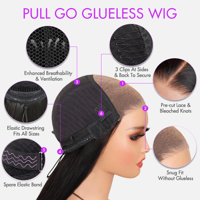 pull go glueless wig