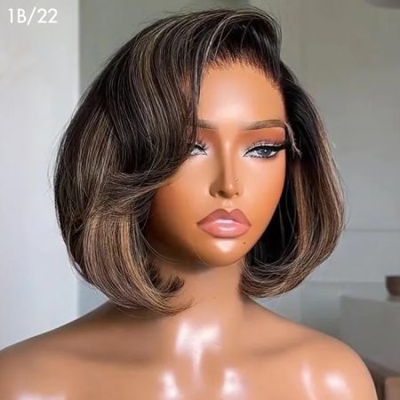 honey blonde highlight layer cuts straight bob wig