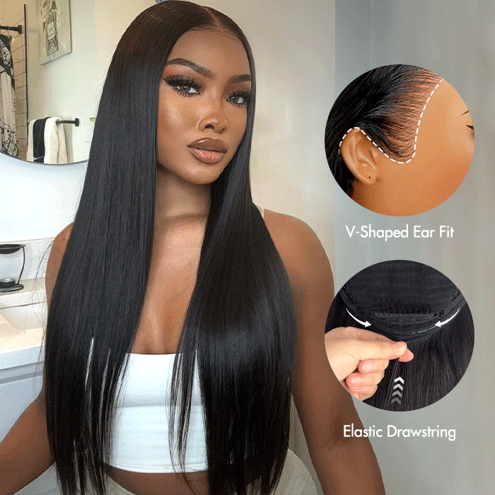 straight v shaped ear fit pull go wig