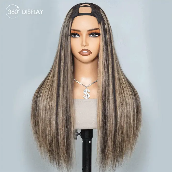 honey blonde straight u part wig 360 degree display