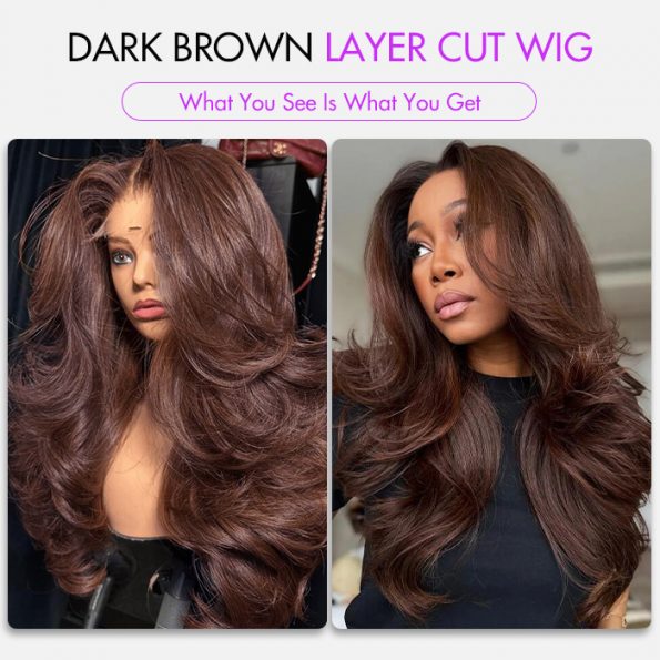 dark brown layer cut wig