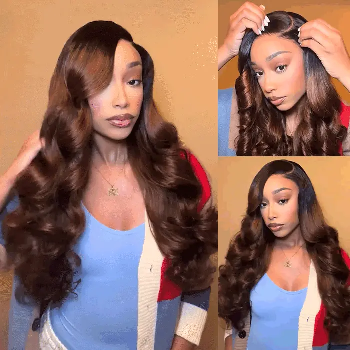 ombre brown C part layer cut wig