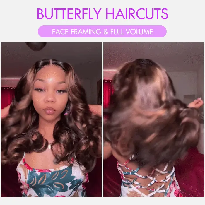 ombre brown highlight butterfly haircuts wig